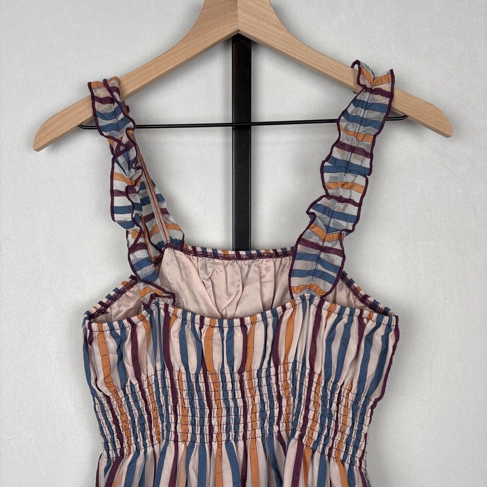 Tularosa Revolve Ingrid Dress M Colorful Striped Ruffled Smocked Fit and Flare - Picture 7 of 12